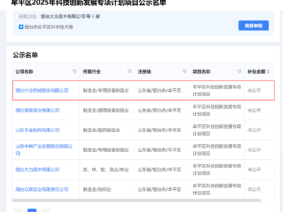 公示！威廉希尔入选牟平区2025科创专项计划
